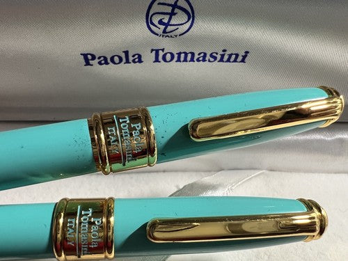 🔴 PAOLA TOMASINI penna stilografica + sfera lacca VERDE scrivono astuccio legno