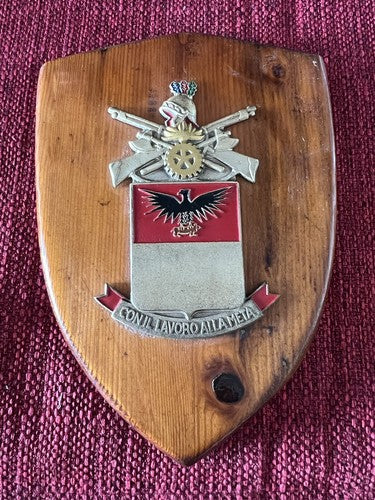 🔴 Crest BATTAGLIONE LOGISTICO ACQUI scudo legno CON IL LAVORO ALLA META vintage