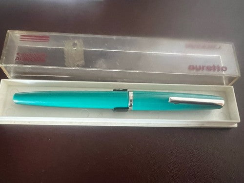 🔴 AURETTA penna stilografica By Aurora verde e cartucce vintage 1970