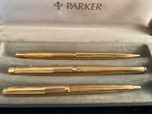 PARKER 180 Gold Plated Fountain Pen And 2 Ballpoint Pens Write
