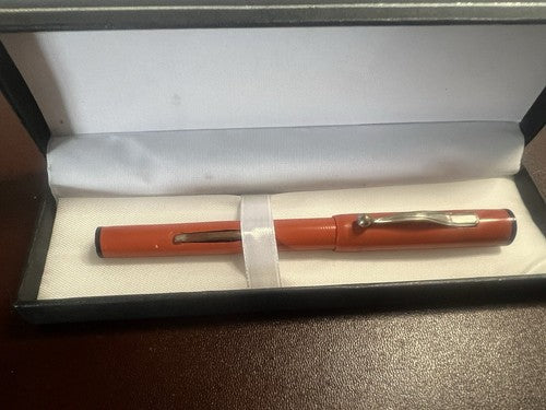 🔴 Penna stilografica ARANCIONE a leva scrive vintage 1930