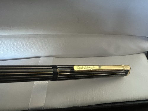 🔴 GOLDRING penna sfera lacca nera righe profili dorati scrive prodotta Germania