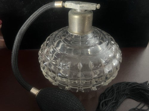 Porte- de Parfum Verre Gravé Avec Pompe Grande Format Original Vintage