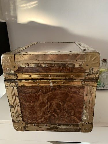 🔴 BAULE legno ottone porta gioielli cappelli preziosi orologi vintage