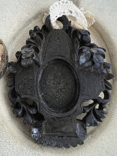 🔴 Ciondolo porta Reliquia LEGNO INTAGLIATO MANO medaglione centrale antica 800