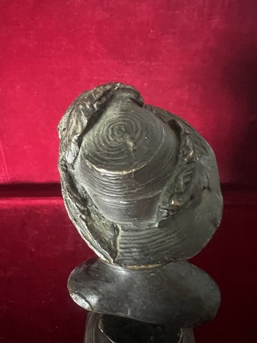 Frau Statue Bronze Wax Zusammengeführt Skulptur Büste Dame Mit Hut L 6 H 14 CM