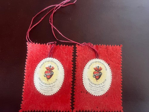 🔴 Santino SCAPOLARE SACRO CUORE DI GESU' tessuto rosso 9x12 cm COPPIA