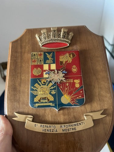 🔴 Crest militare REP RIFORNIMENTI VENEZIA E MESTRE scudo legno metallo vintage