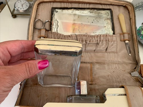 Set Travel Skin Brushes Spcchio Bottles Glass Vintage