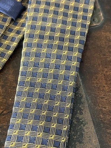 🔴 BURBERRY cravatta uomo blu quadretti tramati gialli PURA SETA