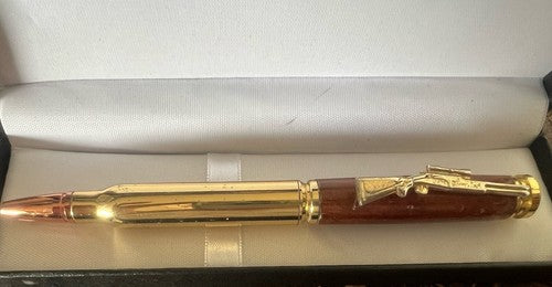 🔴 Penna sfera fucile RAIN HUNTER metallo legno con bossolo scrive vintage