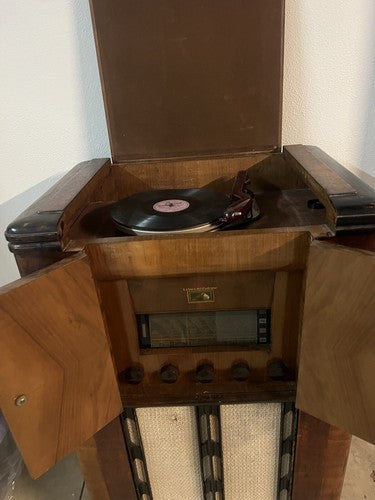 🔴 LA VOCE DEL PADRONE radio grammofono mobile legno noce FUNZIONA VINTAGE