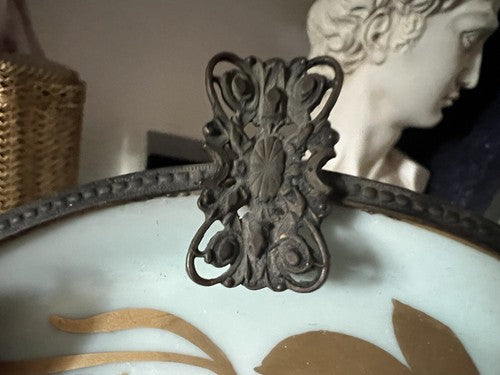 Limoges Cendrier Porcelaine Fleurs Peinte à la Main Profils Bronze Vintage 