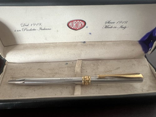 Aurora Stylo-Plume Sphère Magellano Chrome Profils Doré Publicité Boîte A