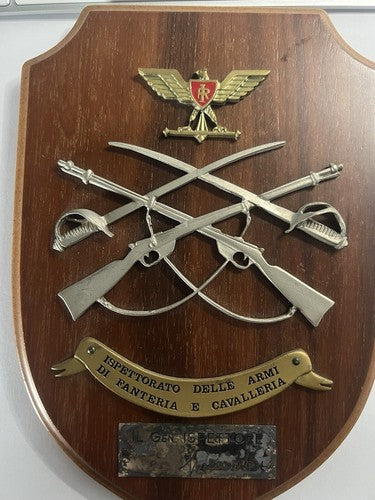 🔴 Crest ISPETTORATO ARMI FANTERIA E CAVALLERIA scudo legno metallo h 15