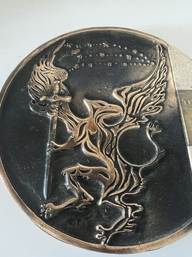 🔴 Military Crest 28 TUCANO in solid brass bas-relief for vintage wall 