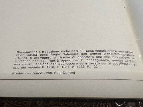 Renault 5 Livret Voiture Utilisation Entretien Rétro Original Édition Italien