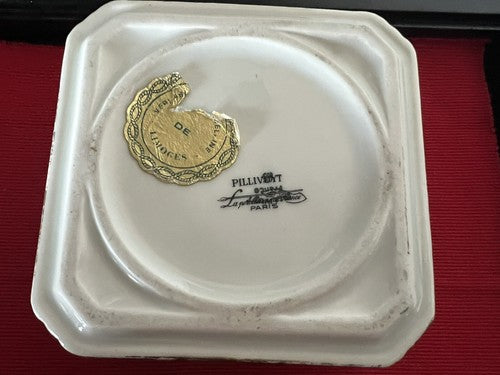 Pillivuyt Cendrier Porcelaine Français Fleurs Peinture Main Avec Couvercle 