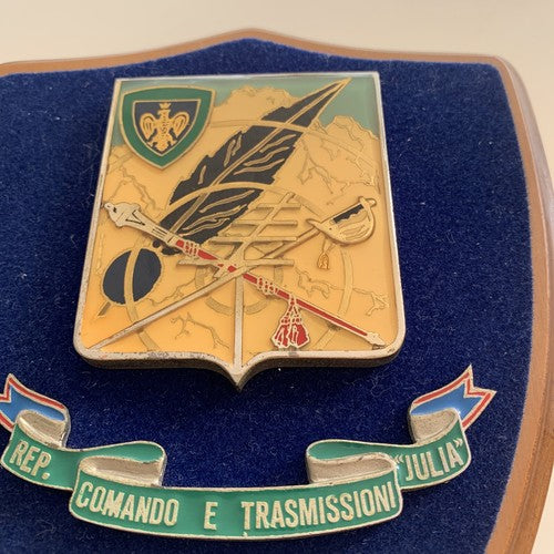 🔴 CREST MILITARE Rep. Comando E Trasmissioni Giulia scudo legno