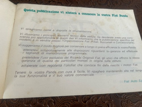 Fiat Panda Livret Voiture Utilisation Entretien Italien Original Vintage