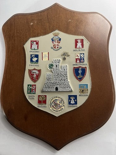🔴 Crest ASSOCIAZIONE NAZIONALE CARABINIERI scudo legno lucidato metallo h 24
