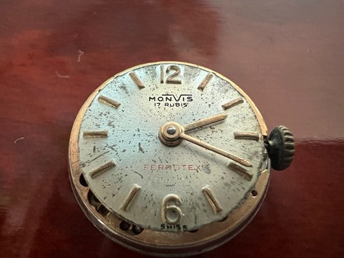 🔴 MONVIS Ferrotex Damenuhrwerk mit Handaufzug, zu überholen, Vintage-Teile 