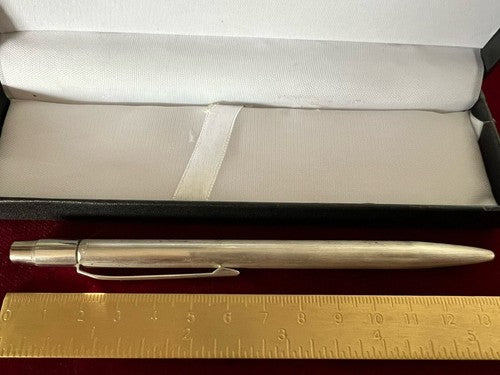 Stylo-Plume Sphère Argent Massif 925 Rayures Mécanisme Bouton Snap Vintage 8