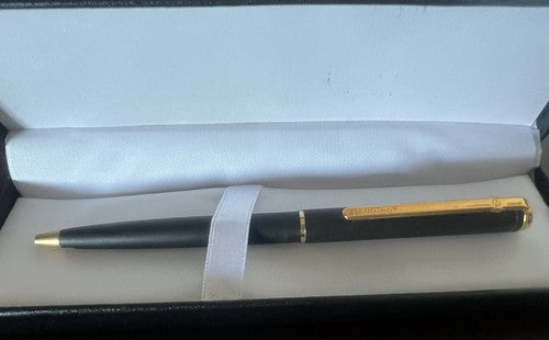 🔴 GOLDRING penna sfera lacca nera opaca profili dorati scrive prodotta Germania