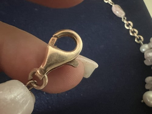 🔴 DEA GIOIELLI collana ARGENTO placcata oro tempesta di QUARZO ROSA perle