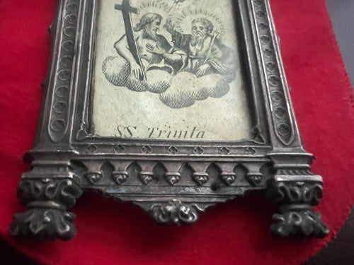 Santino Argent 800 Ss Trinité À Bas-Relief Ciselé Crochet 7X 13 Antique