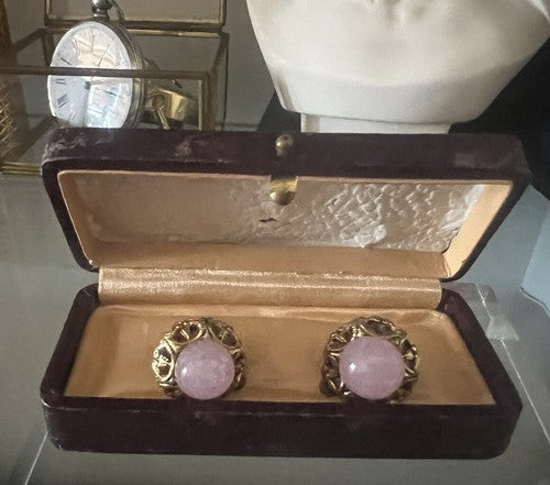 Boucles D'Oreilles Clips Fleur Rose Avec Dentelle Pierre Center en Relief Cru 