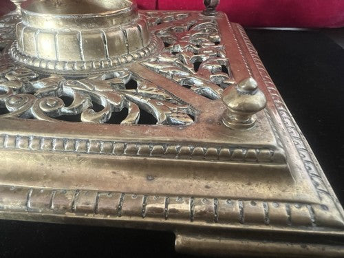 🔴 Calamaio scrivania ceramica blu e ottone traforato dipinto con ORO ZECCHINO