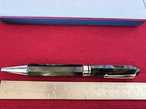 🔴 DELTA penna sfera marmorizzata sfaccettata e ARGENTO 925 scrive con scatola