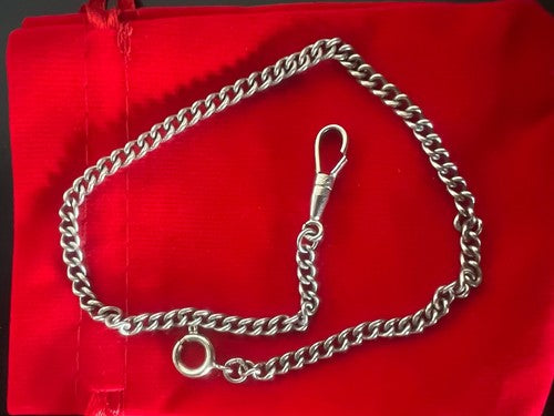 🔴 CATENA orologio tasca cromata con moschettone Lunghezza 29 cm VINTAGE