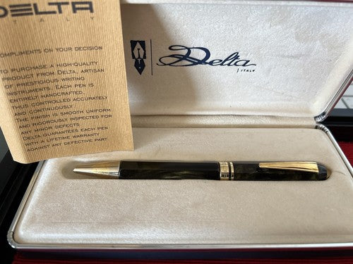 🔴 DELTA penna sfera marmorizzata sfaccettata e ARGENTO 925 scrive con scatola