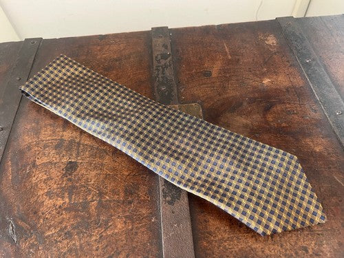 🔴 BURBERRY cravatta uomo blu quadretti tramati gialli PURA SETA