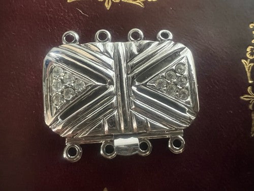 Argent Fermoir Collier Crochet 4 Fils avec Pierres Dessin A Righe Pyramides 