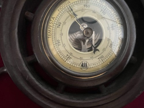 🔴 HUGER Mechanisches, hölzernes, wandmontiertes Bootsruderbarometer, funktionsfähig, Vintage 