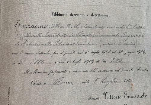 🔴 ATTESTATO D'ONORE VITTORIO EMANUELE III titolo RAGIONIERE FINANZA 1908