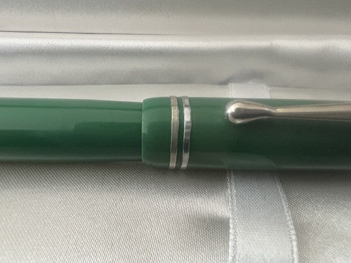 🔴 Penna stilografica verde profili cromati pistone pulsante SCRIVE vintage '40