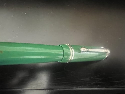 🔴 Penna stilografica verde profili cromati pistone pulsante SCRIVE vintage '40