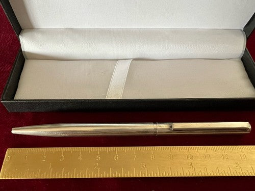 Stylo-Plume Sphère Argent Massif 925 Rayures Bas-Relief Écrit Vintage 16
