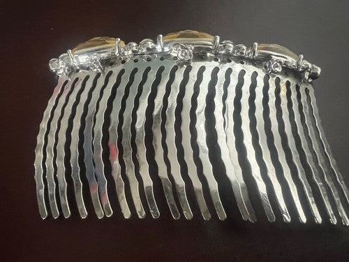 🔴 Fermaglio PETTINESSA di metallo argentato decori pietre originale ART DECO'