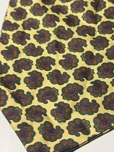 🔴 DUPONT Foulard cravatta uomo seta pura giallo oro con decori rara