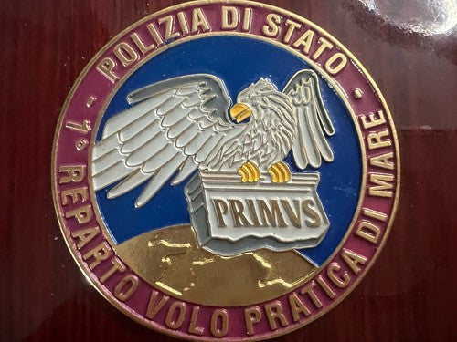 🔴 Wappen POLIZIA DI STATO VOLO PRATICA DI MARE Schild polierte Holzlacke h 15