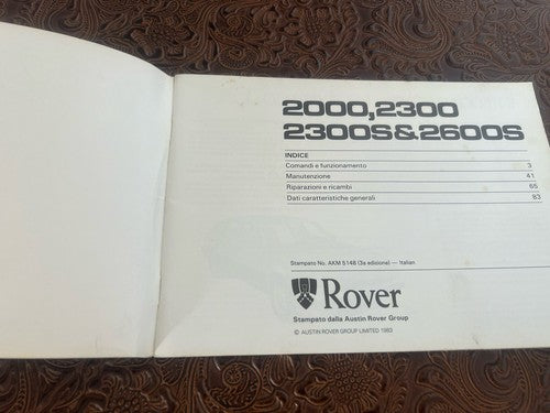 Rover 2000 Livret Voiture Utilization Entretien 2300-2300S-2600S Original Cru 