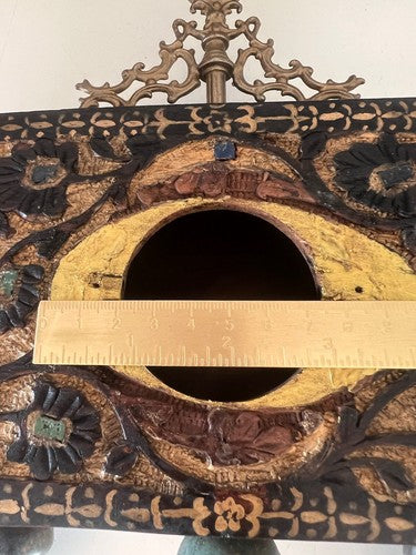 🔴 Orologio sveglia ARTIGIANALE da tavolo legno SCOLPITO E DIPINTO MANO vintage
