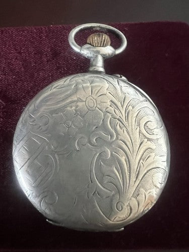 🔴 Orologio tasca uomo ARGENTO 800 cesellato funziona antico inizi 900