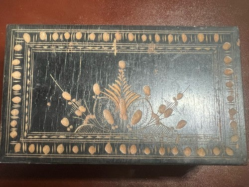 Boite Bois Marqueterie Coffret Avec Serrure 19x11,5 Hauteur 6 CM Vintage