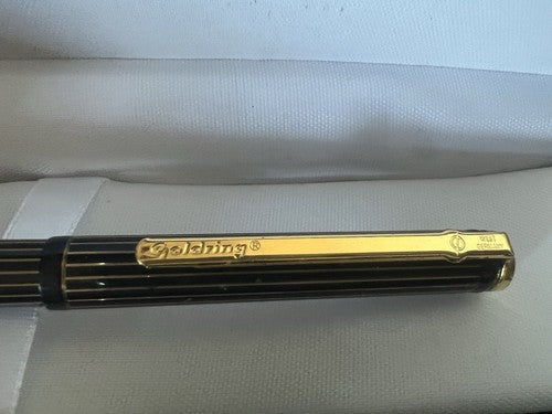🔴 GOLDRING penna sfera lacca nera righe profili dorati scrive prodotta Germania